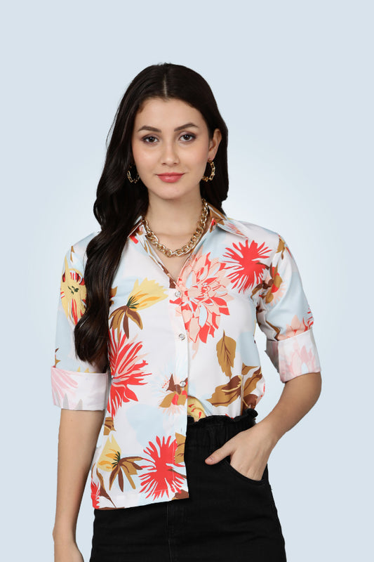 Multi-Coloured Flowing Collared Printed Shirt