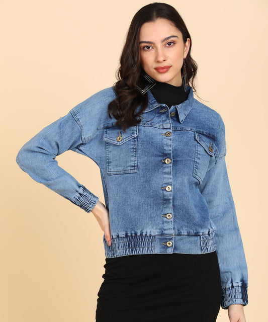 Women Solid Denim Jacket