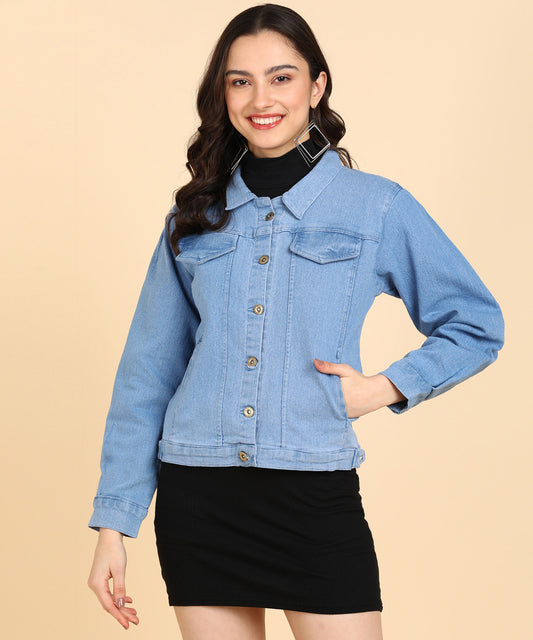 Women Solid Denim Jacket