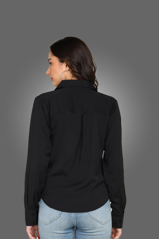 Solid Black Satin Shirt