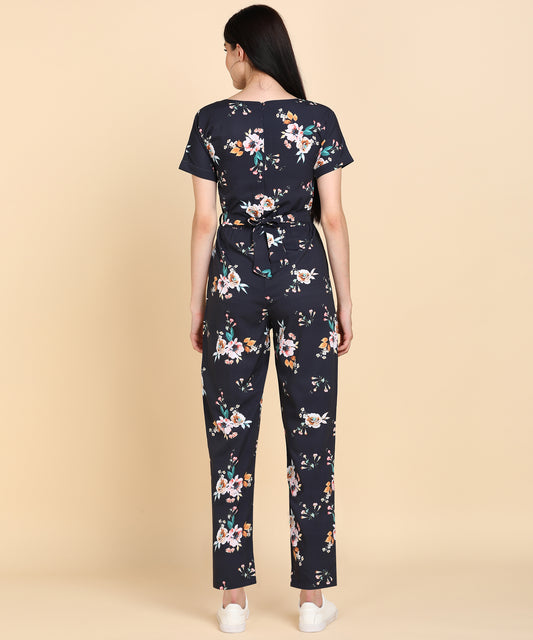 A Boho Style Navy Blue Floral Jumpsuit