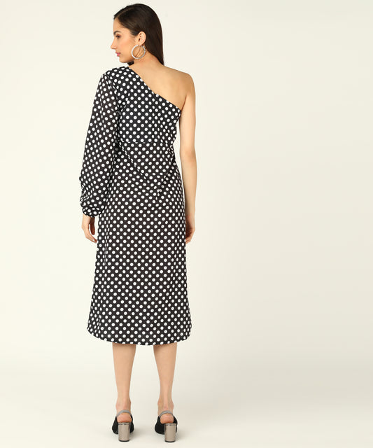 Polka dot printed A-line slit dress