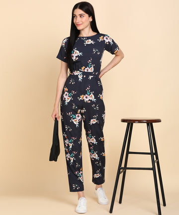 A Boho Style Navy Blue Floral Jumpsuit